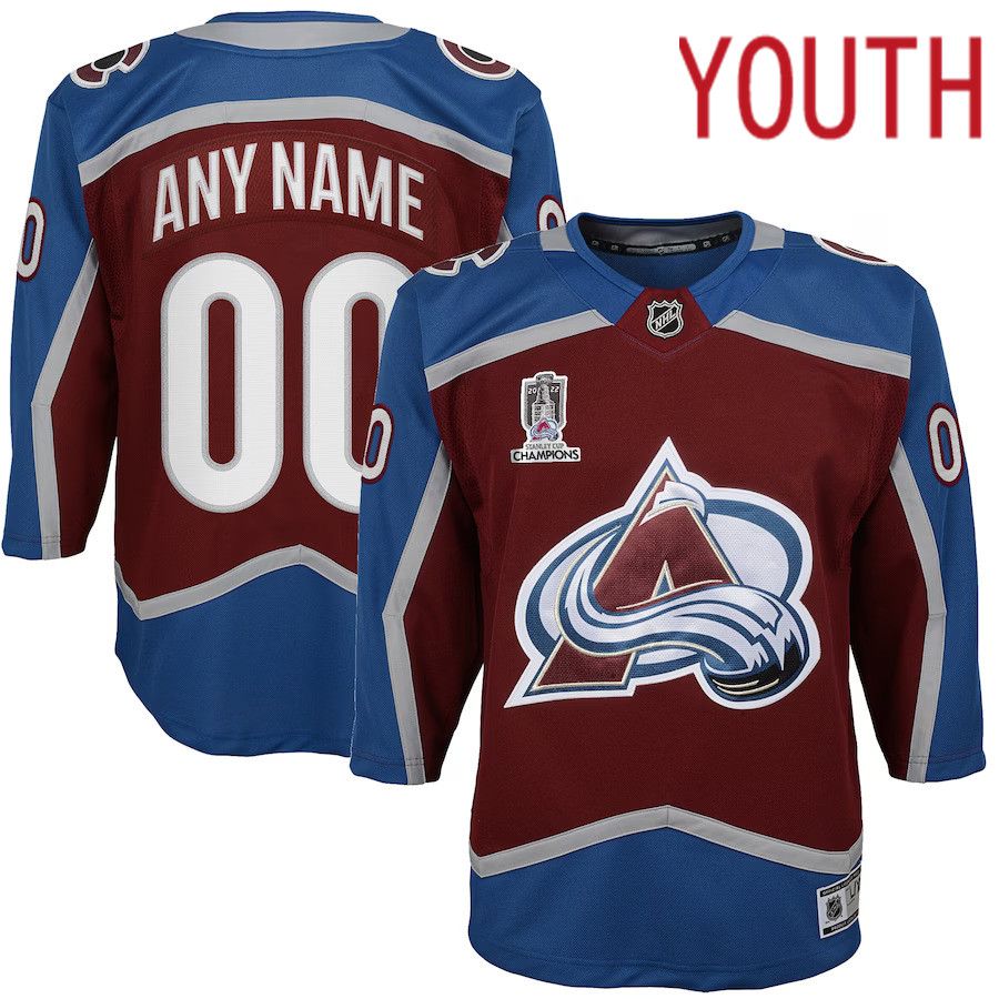 Youth Colorado Avalanche Burgundy Home 2022 Stanley Cup Champions Premier Custom NHL Jersey